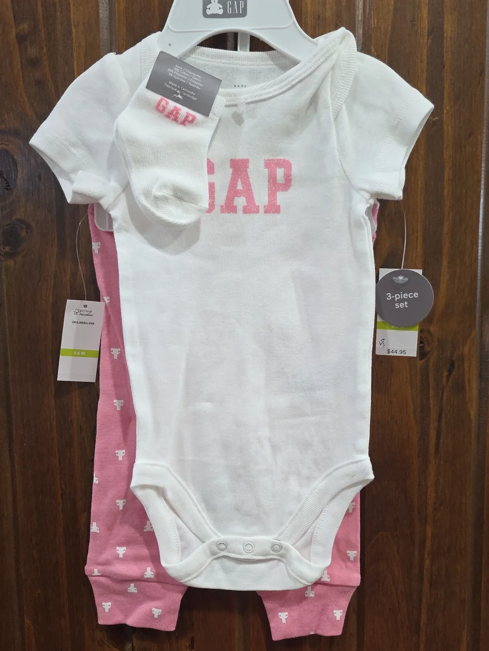 GAP White & Pink 3-Piece Baby Pajama Set with Logo